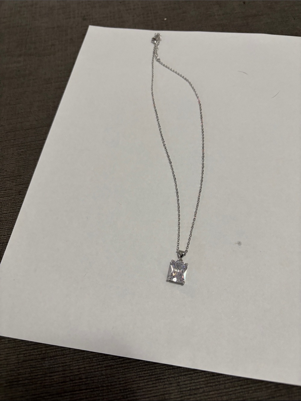 Delicate Silver Necklace with Clear Rectangular Pendant